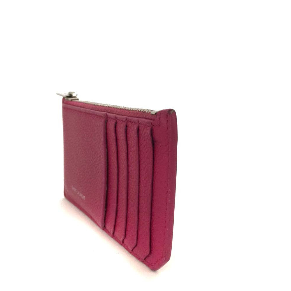 SAINT LAURENT Grained Calfskin 5 Fragments Zip Pouch Card Holder Pink
