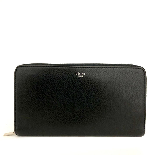 CELINE Calfskin Large Zip Around Multifunction Wallet Black Citron