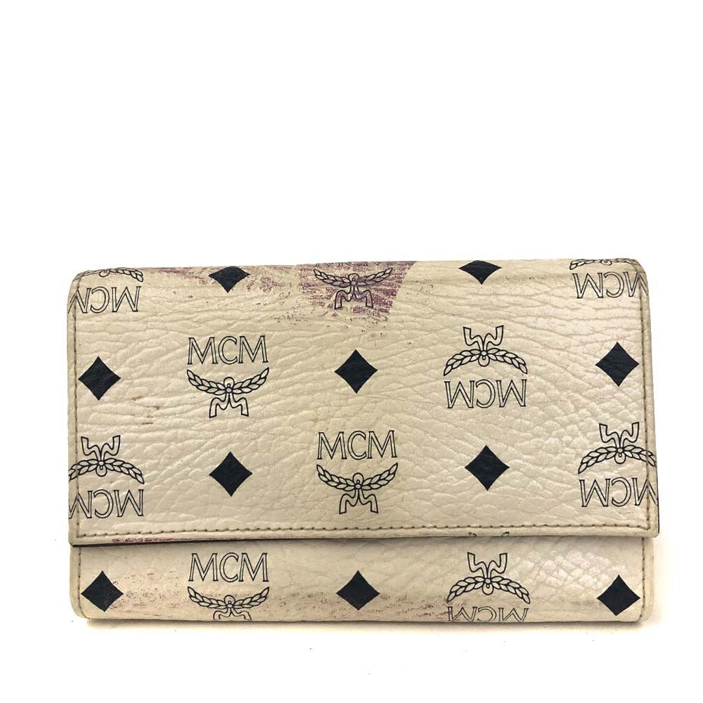 PRE-ORDER MCM Logo Visetos Leather Long Bifold Wallet White