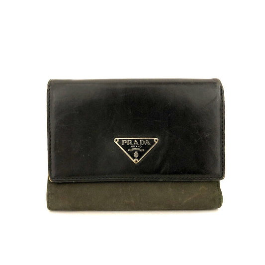 Prada  Nylon Leather Tri-fold Wallet Black