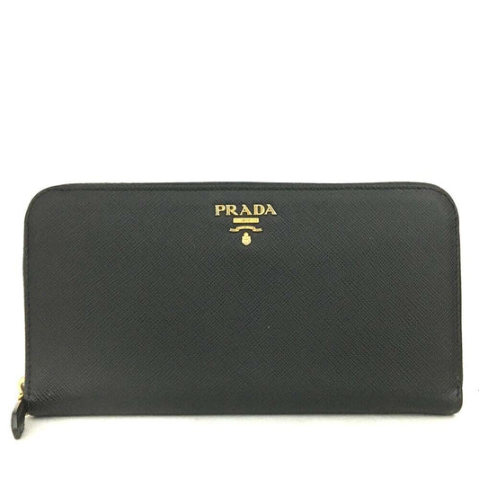 PRADA Saffiano Zip Around Wallet Black