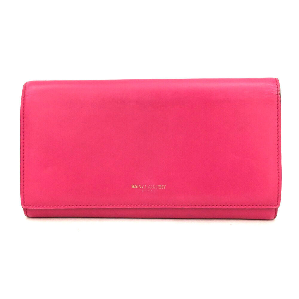 SAINT LAURENT Calfskin Classic Large Marquage Flap Wallet Pink