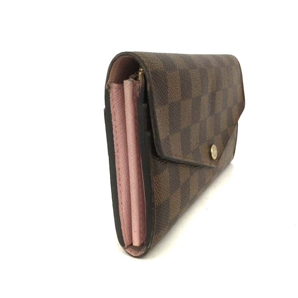 USED $720 LOUIS VUITTON Damier Ebene Sarah Wallet NM Rose Ballerine