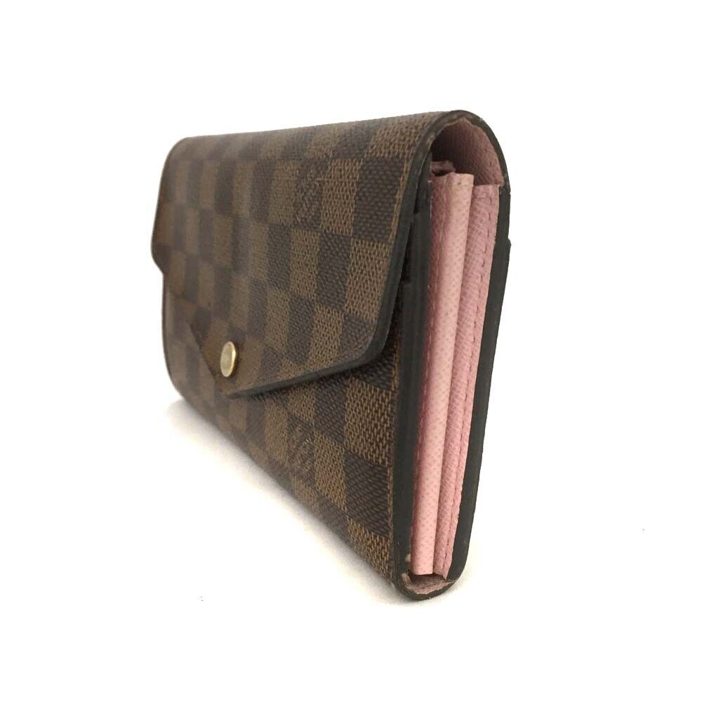 USED $720 LOUIS VUITTON Damier Ebene Sarah Wallet NM Rose Ballerine