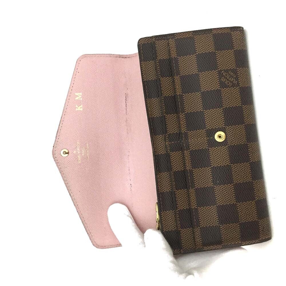 USED $720 LOUIS VUITTON Damier Ebene Sarah Wallet NM Rose Ballerine