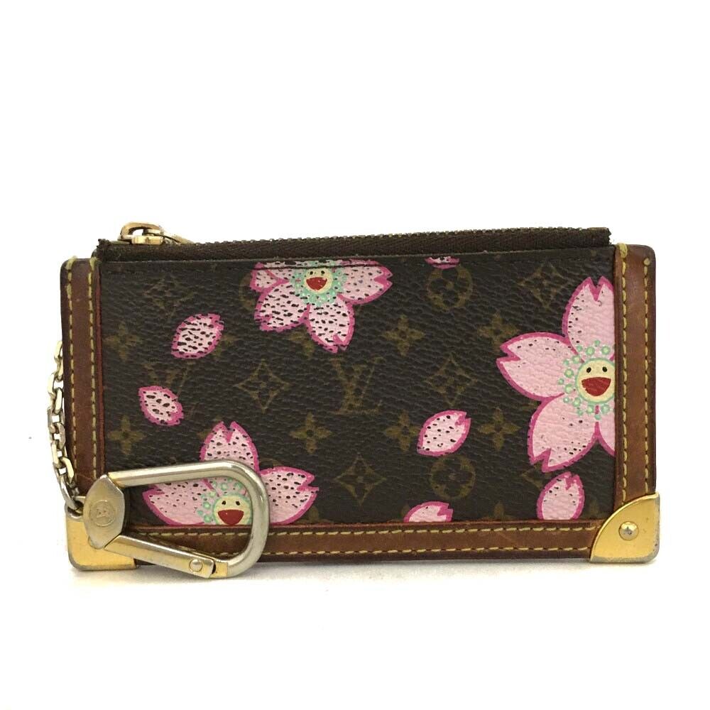 LOUIS VUITTON Monogram Cherry Blossom Key Pouch Brown