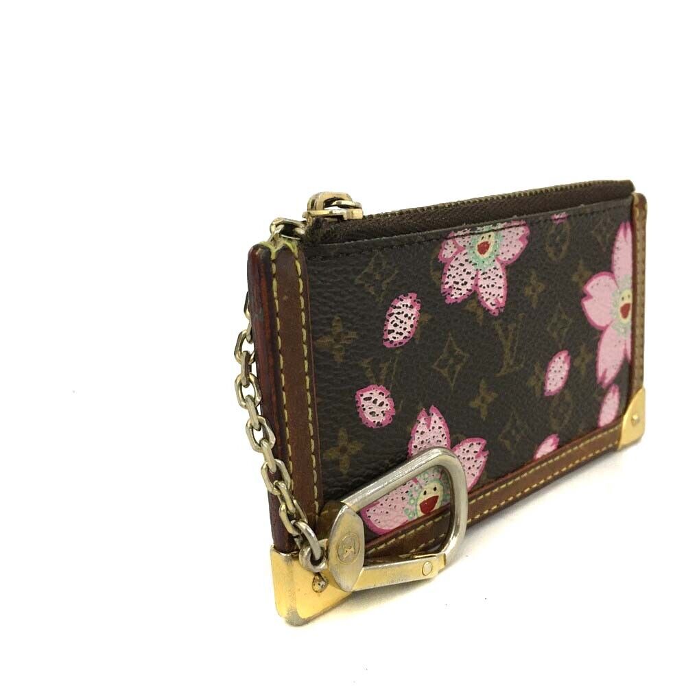 LOUIS VUITTON Monogram Cherry Blossom Key Pouch Brown