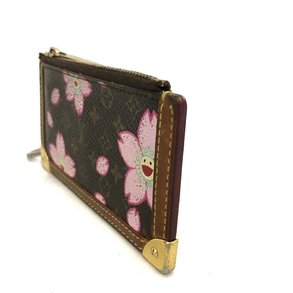 LOUIS VUITTON Monogram Cherry Blossom Key Pouch Brown