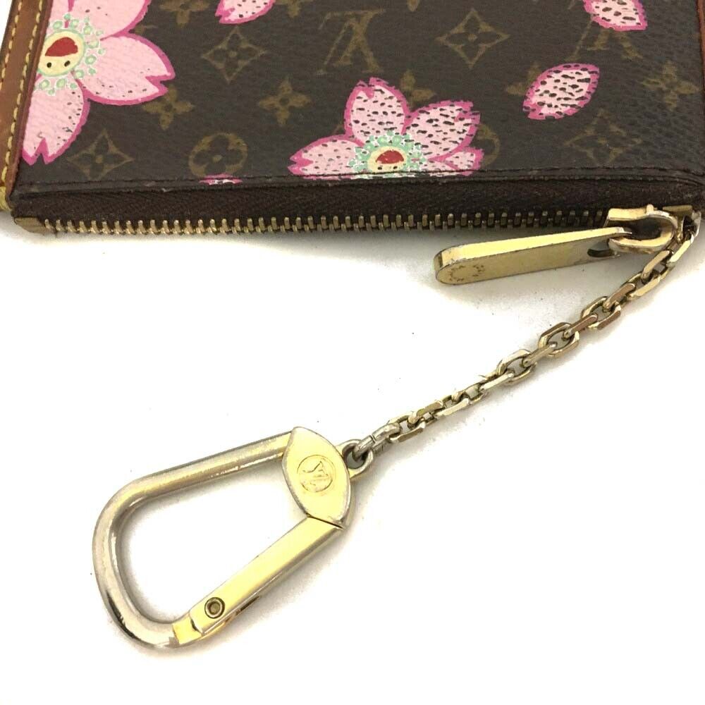 LOUIS VUITTON Monogram Cherry Blossom Key Pouch Brown