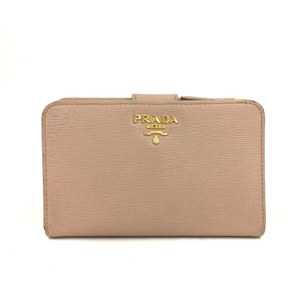 Prada Saffiano Metal Compact Wallet Cammeo