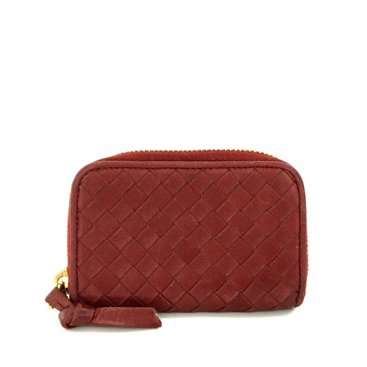 BOTTEGA VENETA Nappa Intrecciato Zip Around Coin Purse Red