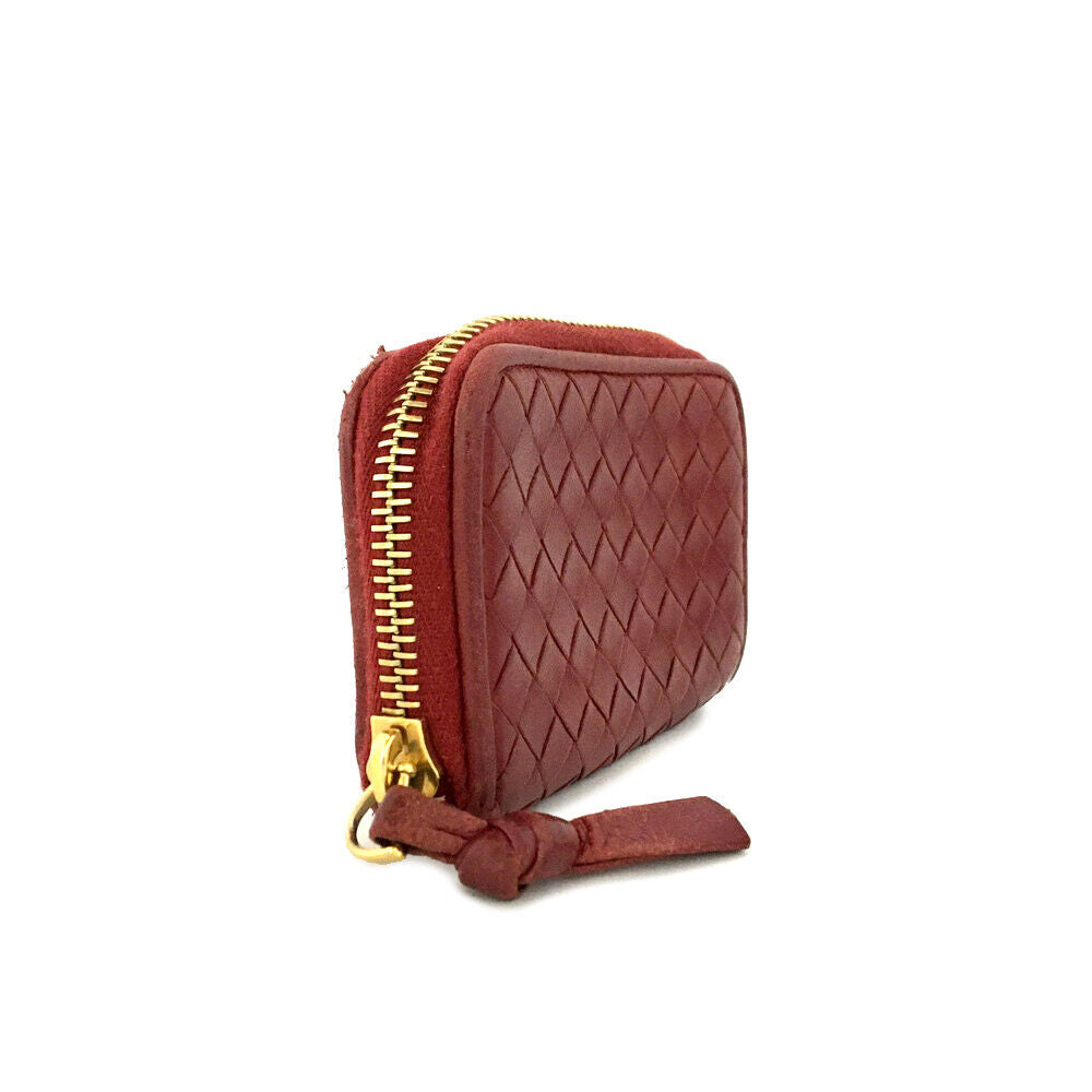 BOTTEGA VENETA Nappa Intrecciato Zip Around Coin Purse Red