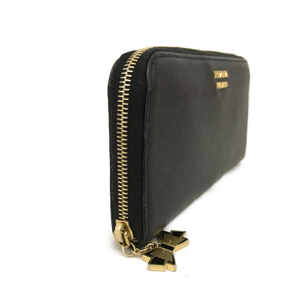 USED PRADA Saffiano Zip Around Wallet Black with Bow