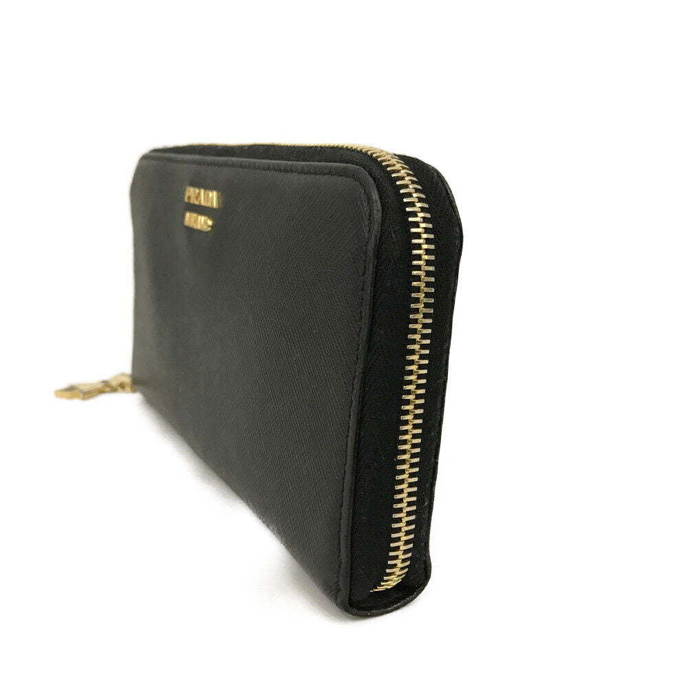 USED PRADA Saffiano Zip Around Wallet Black with Bow