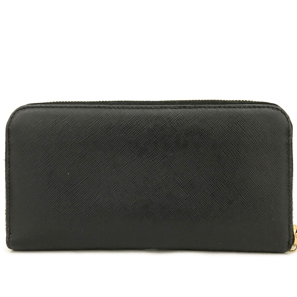 USED PRADA Saffiano Zip Around Wallet Black with Bow