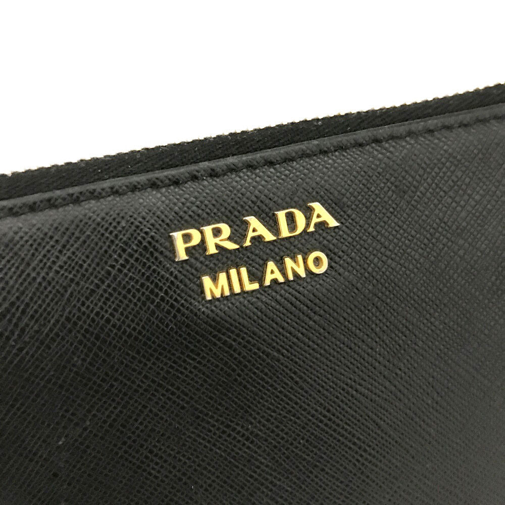 USED PRADA Saffiano Zip Around Wallet Black with Bow