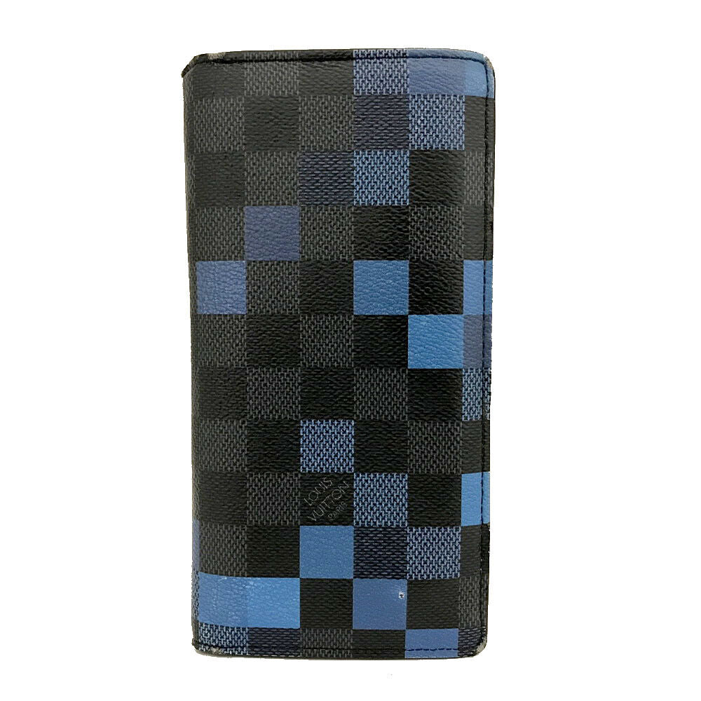 USED LOUIS VUITTON Damier Graphite Pixel Brazza Wallet Blue TA4126