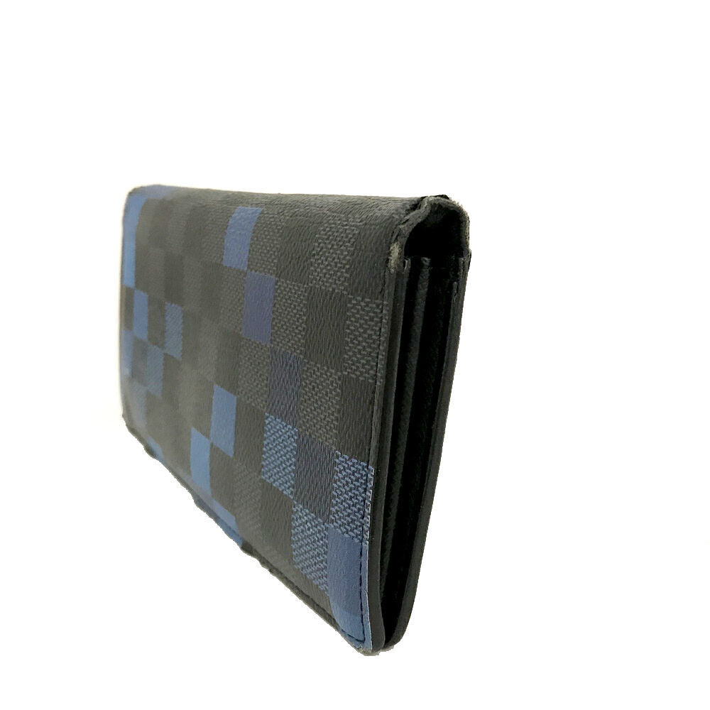 USED LOUIS VUITTON Damier Graphite Pixel Brazza Wallet Blue TA4126