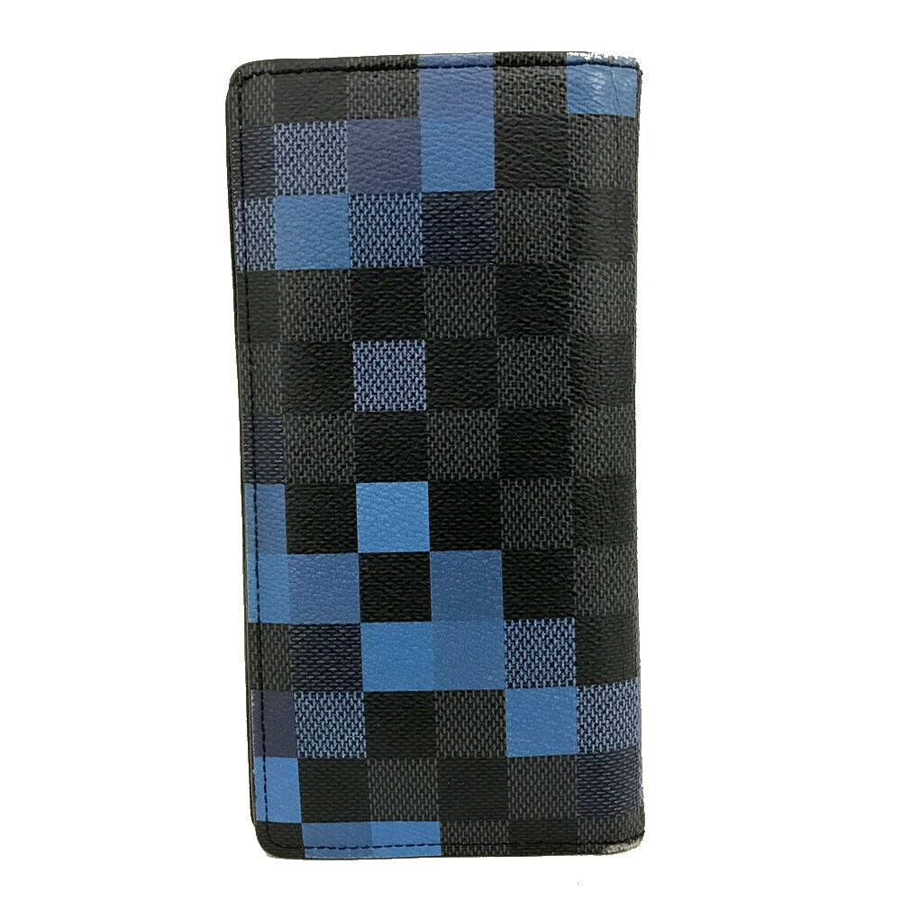 LOUIS VUITTON Damier Graphite Pixel Brazza Wallet Blue TA4126