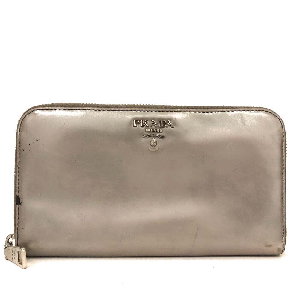 Prada  Spazzolato Zip Around Wallet Silver