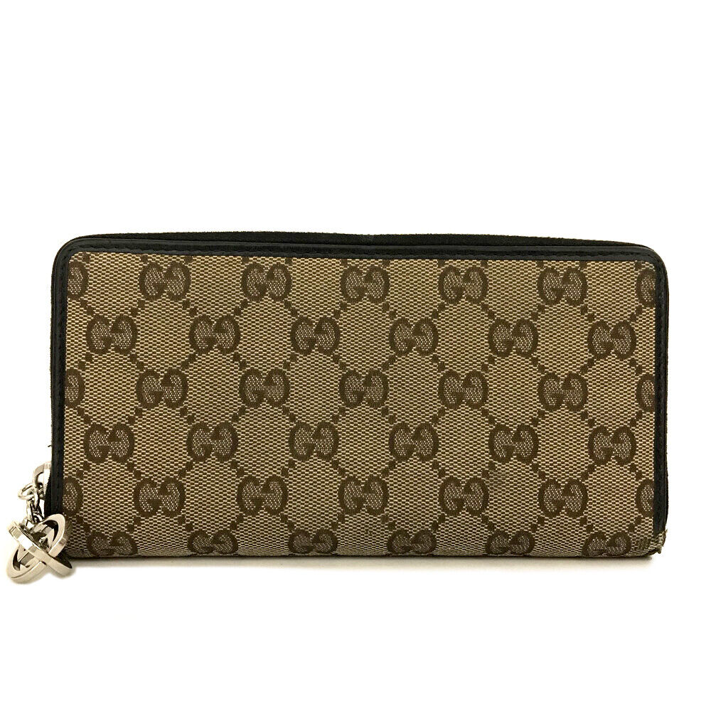 Gucci  Monogram Margaux Calfskin Lovely Zip Around Wallet Beige Ebony Cocoa