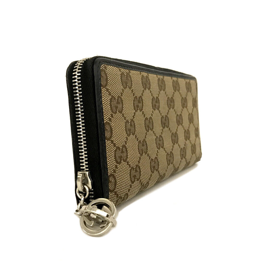 Gucci  Monogram Margaux Calfskin Lovely Zip Around Wallet Beige Ebony Cocoa