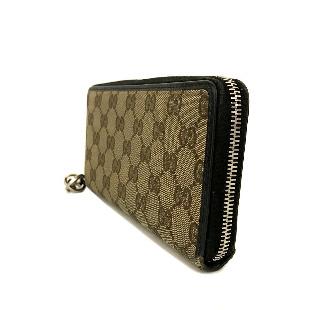 Gucci  Monogram Margaux Calfskin Lovely Zip Around Wallet Beige Ebony Cocoa