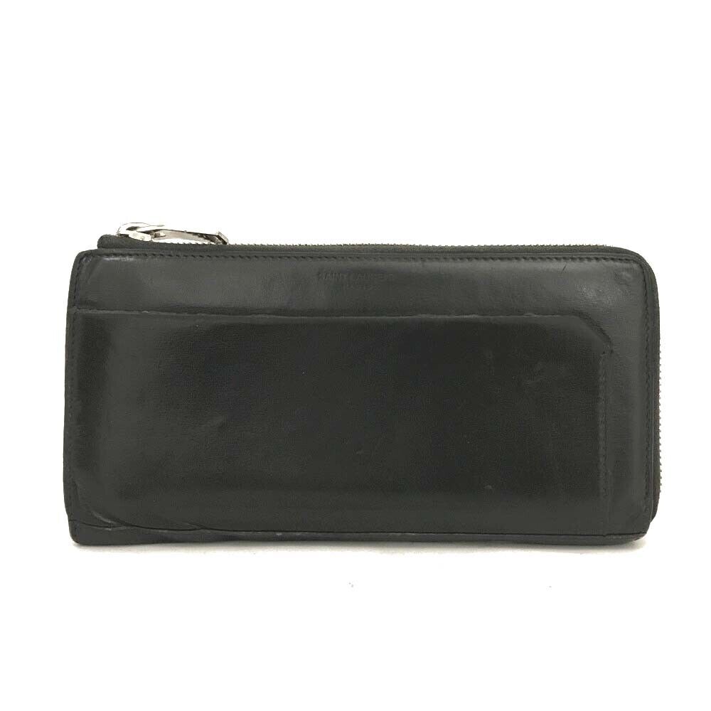 Saint Laurent Logo Leather Zip Around Long Wallet Black