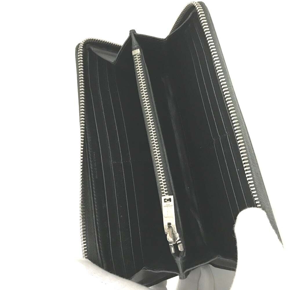 Saint Laurent Logo Leather Zip Around Long Wallet Black