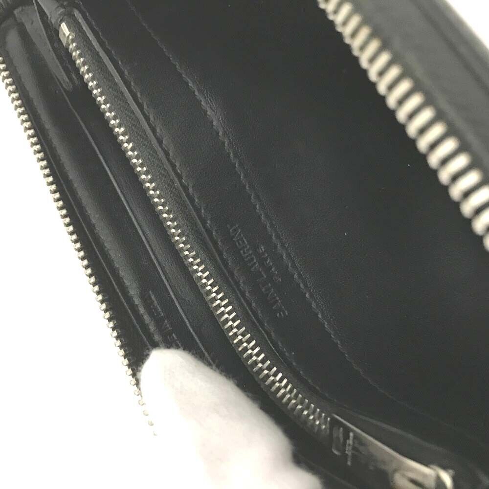 Saint Laurent Logo Leather Zip Around Long Wallet Black