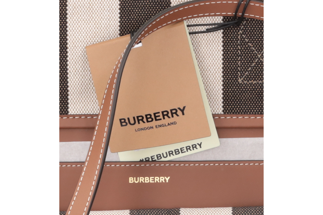 Burberry London Tote Shopper Check Beige Textile Brown Leather Last one