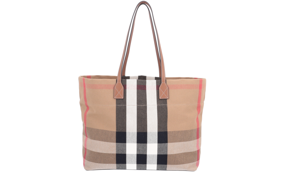 Burberry London Tote Shopper Check Beige Textile Brown Leather Last one