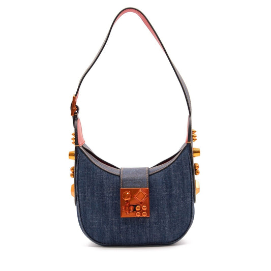 $1890 Christian Louboutin Carasky Blue Denim Shoulder Bag