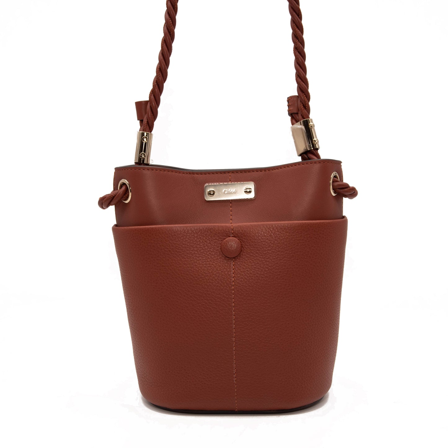 NEW $1890 Chloe Key Small Leather Bucket Bag Sepia Brown