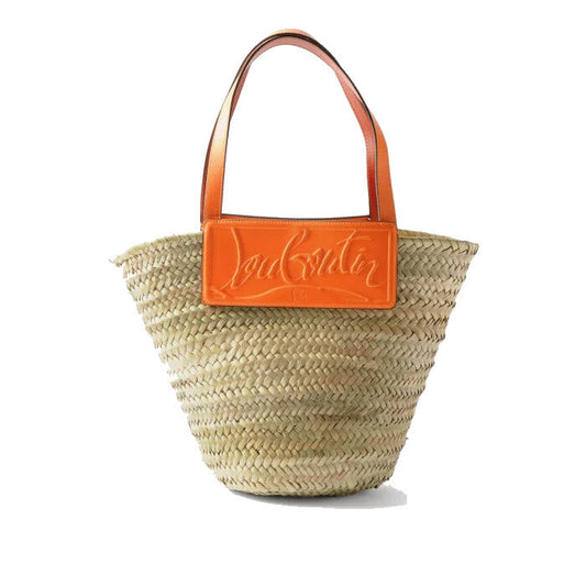 NEW Christian Louboutin Christian Louboutin Loubishore Logo Straw Tote Orange