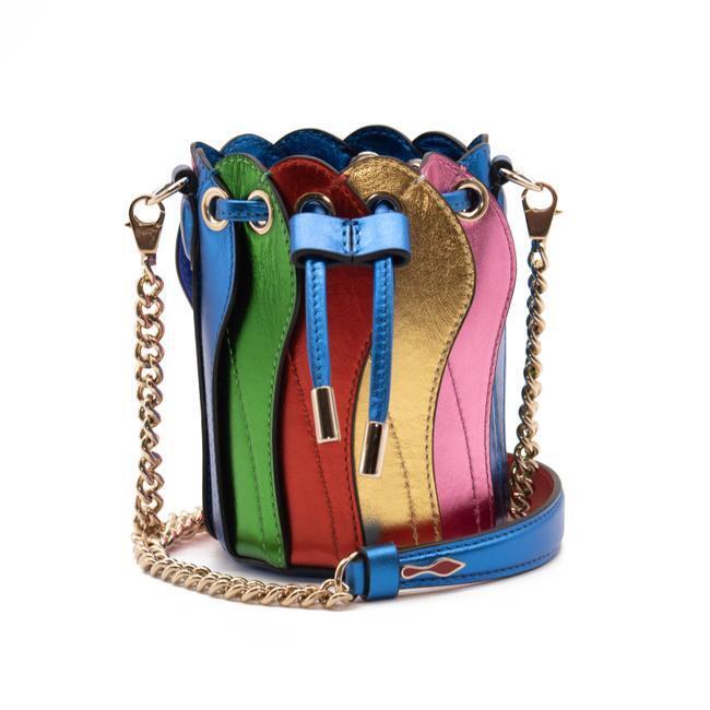 NEW Christian Louboutin Bucket Mini Marie Jane Metallic Blue Leather Shoulder Bag