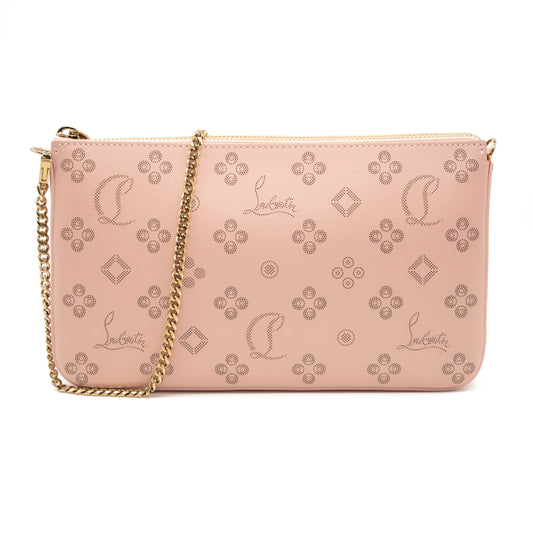 NEW Christian Louboutin Loubila Loubinthesky Laser Perforated Leather Pouch Pink
