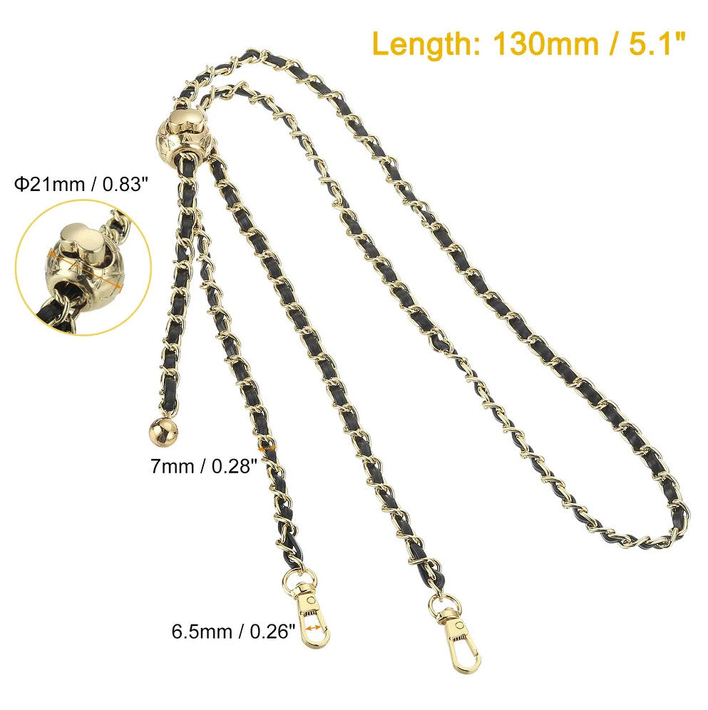 Black Leather Strap Ball Chain 130 CM