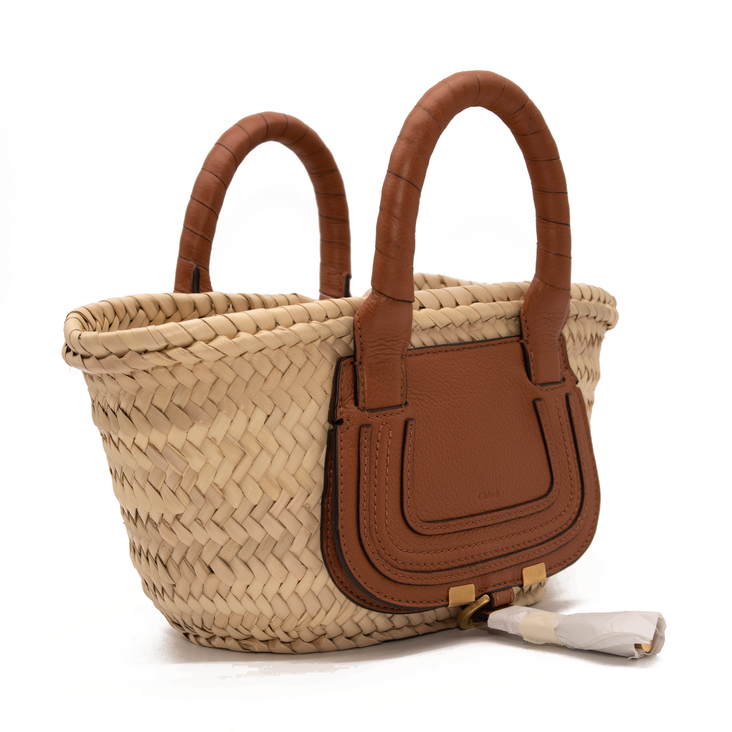 NEW Chloe Small Marcie Panier Woven Palm Basket Tote