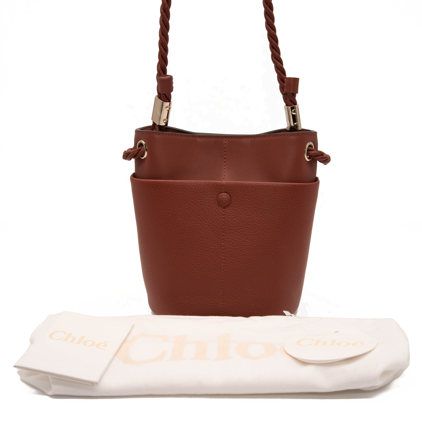 NEW $1890 Chloe Key Small Leather Bucket Bag Sepia Brown