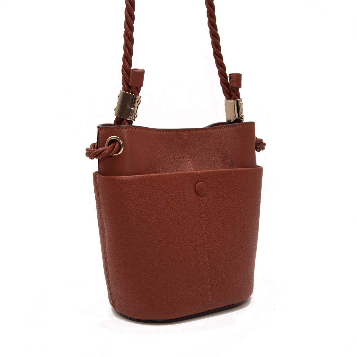 NEW $1890 Chloe Key Small Leather Bucket Bag Sepia Brown