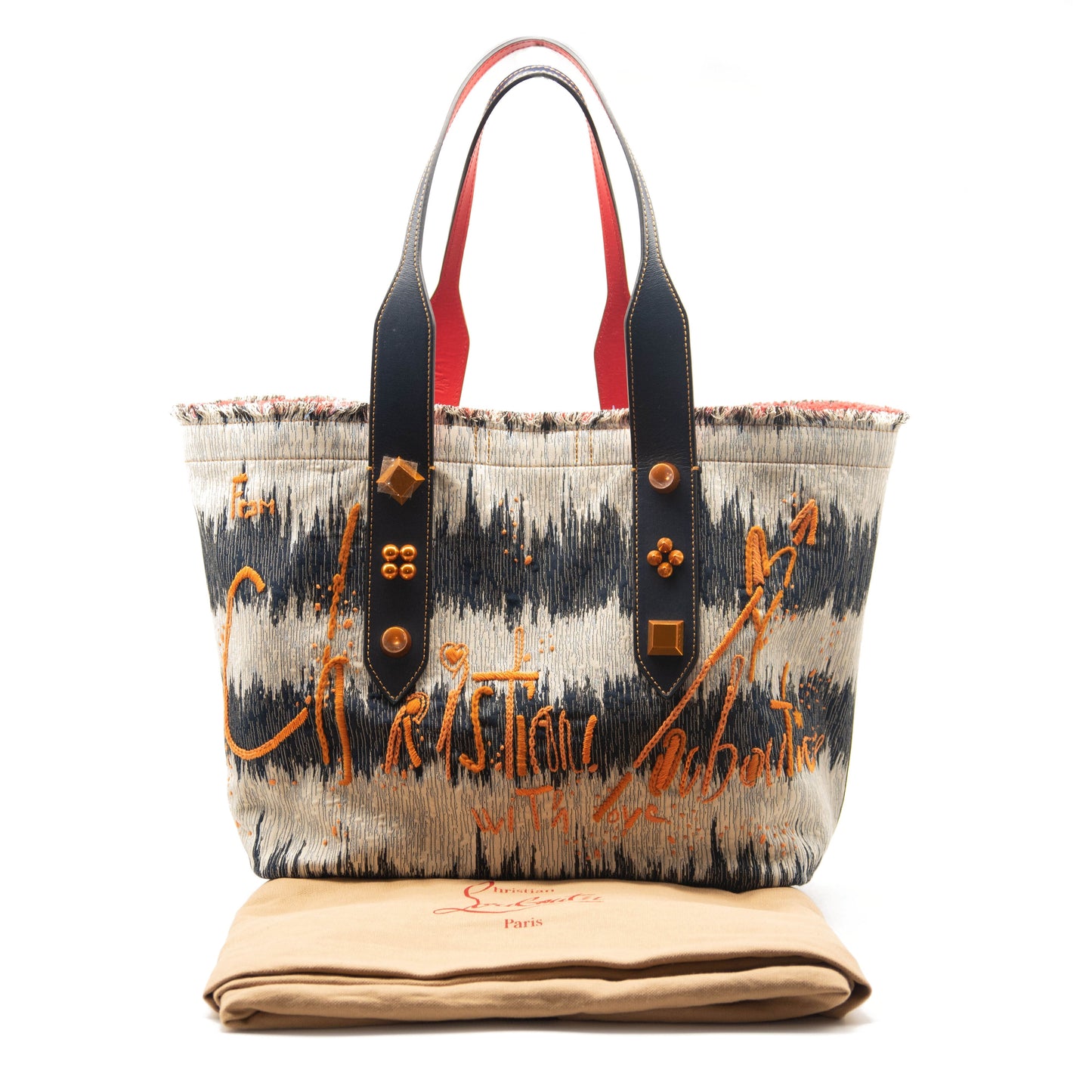 NEW Christian Louboutin Frangibus Medium Embroidered Tote Denim