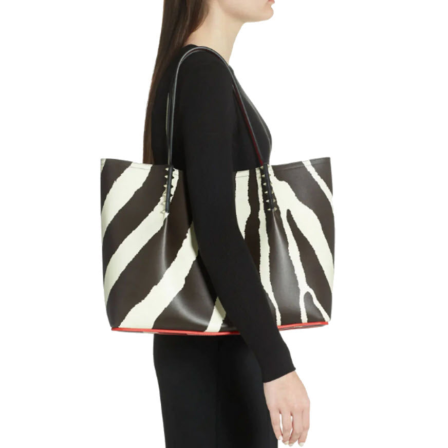 NEW $1700 Christian Louboutin Large Cabarock Stripe Tote in Dark Brown