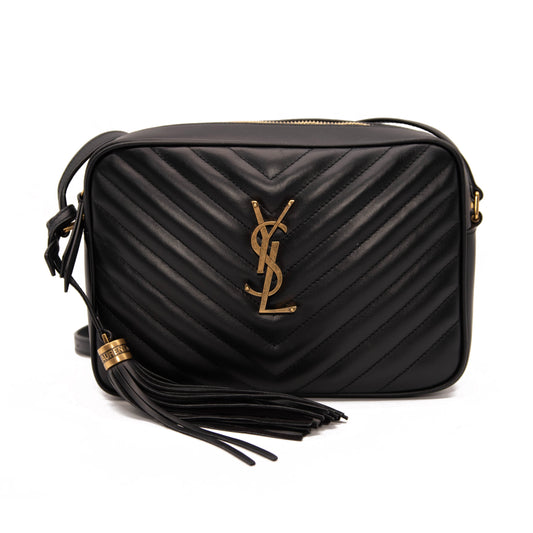 NEW Saint Laurent Calfskin Matelasse Monogram Lou Camera Bag Black