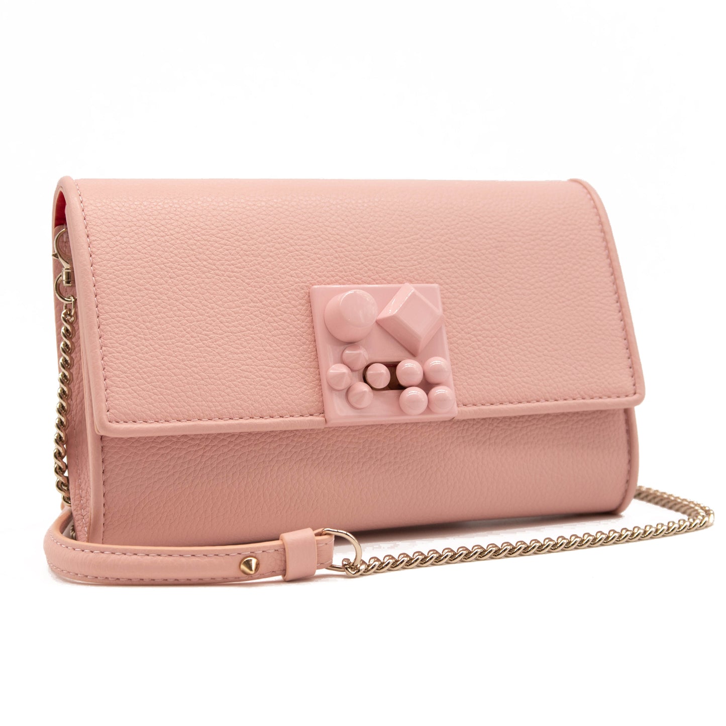 NEW Christian Louboutin Carasky Empire Leather Clutch Pink Crossbody Shoulder Bag WOC