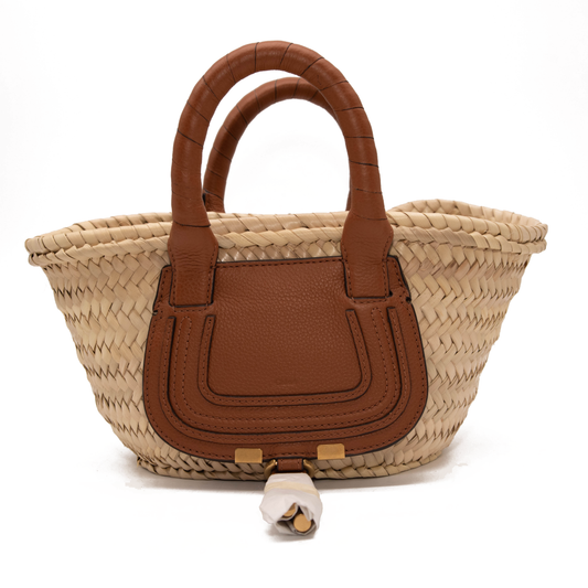 NEW Chloe Small Marcie Panier Woven Palm Basket Tote