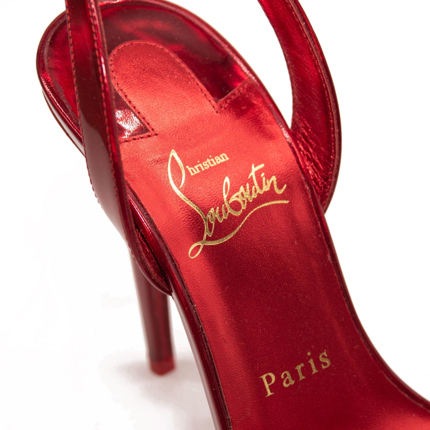 NEW Christian Louboutin Astrid Slingback Sandal Red Metallic Size 38 EU