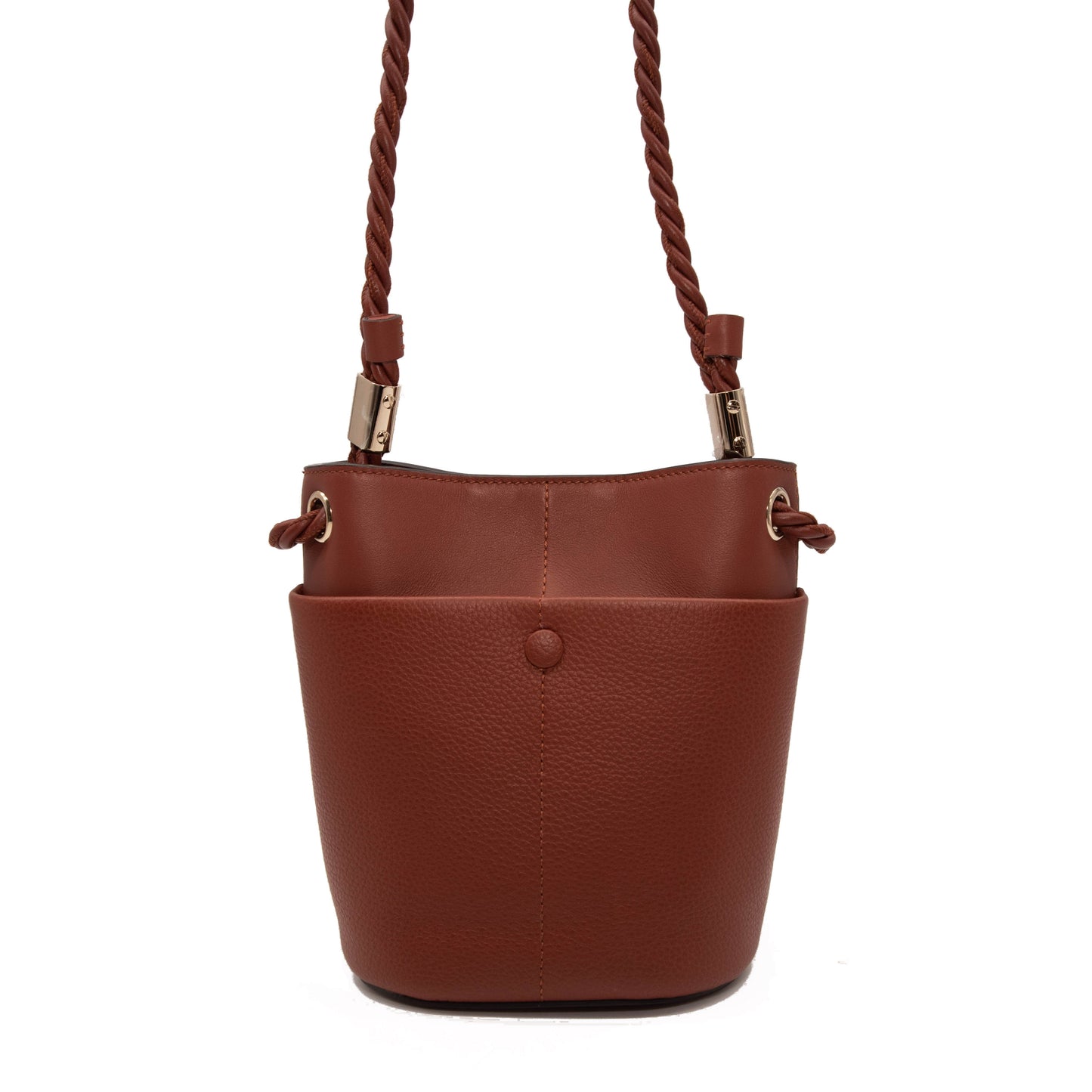 NEW $1890 Chloe Key Small Leather Bucket Bag Sepia Brown