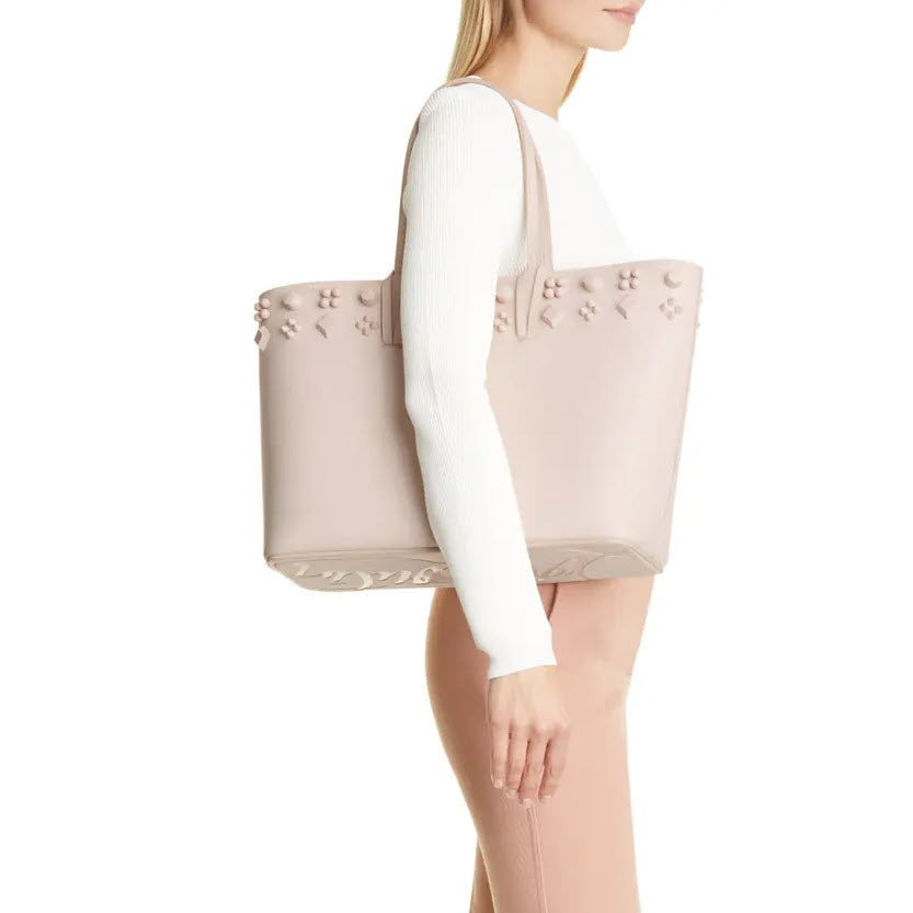 NEW $1890 Christian Louboutin Cabata Empire Spike Studded Leather Tote Bag