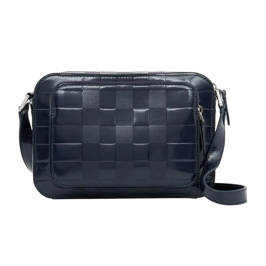 NEW Burberry Paddy Check Embossed Leather Charcoal Blue